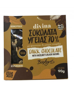 Ciocolata neagra (70% Cacao) cu Stafide si Alune, ECO, 90g (fara gluten)