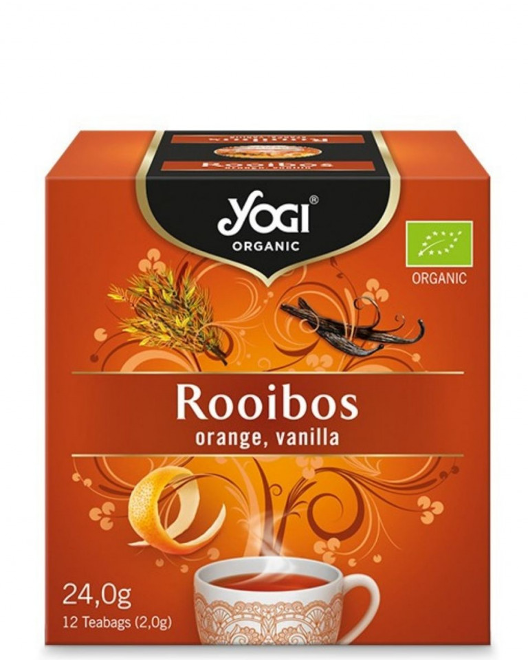 Ceai Yogi, Rooibos, portocale si vanilie, ECO, 12 pliculete